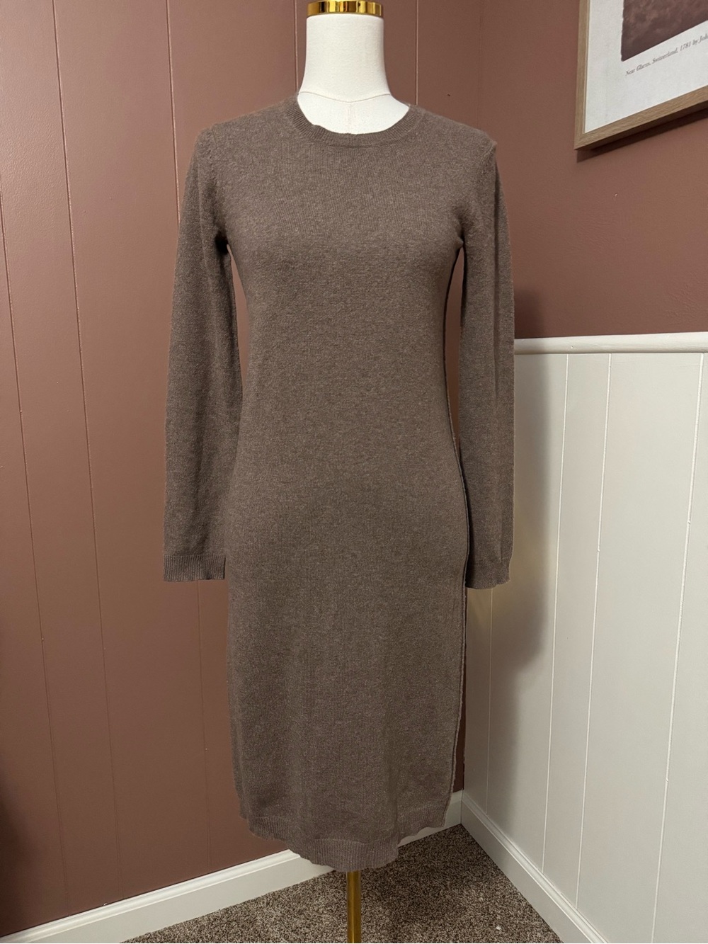 Theory 100% Cashmere Knit Long Sleeve Midi Dress